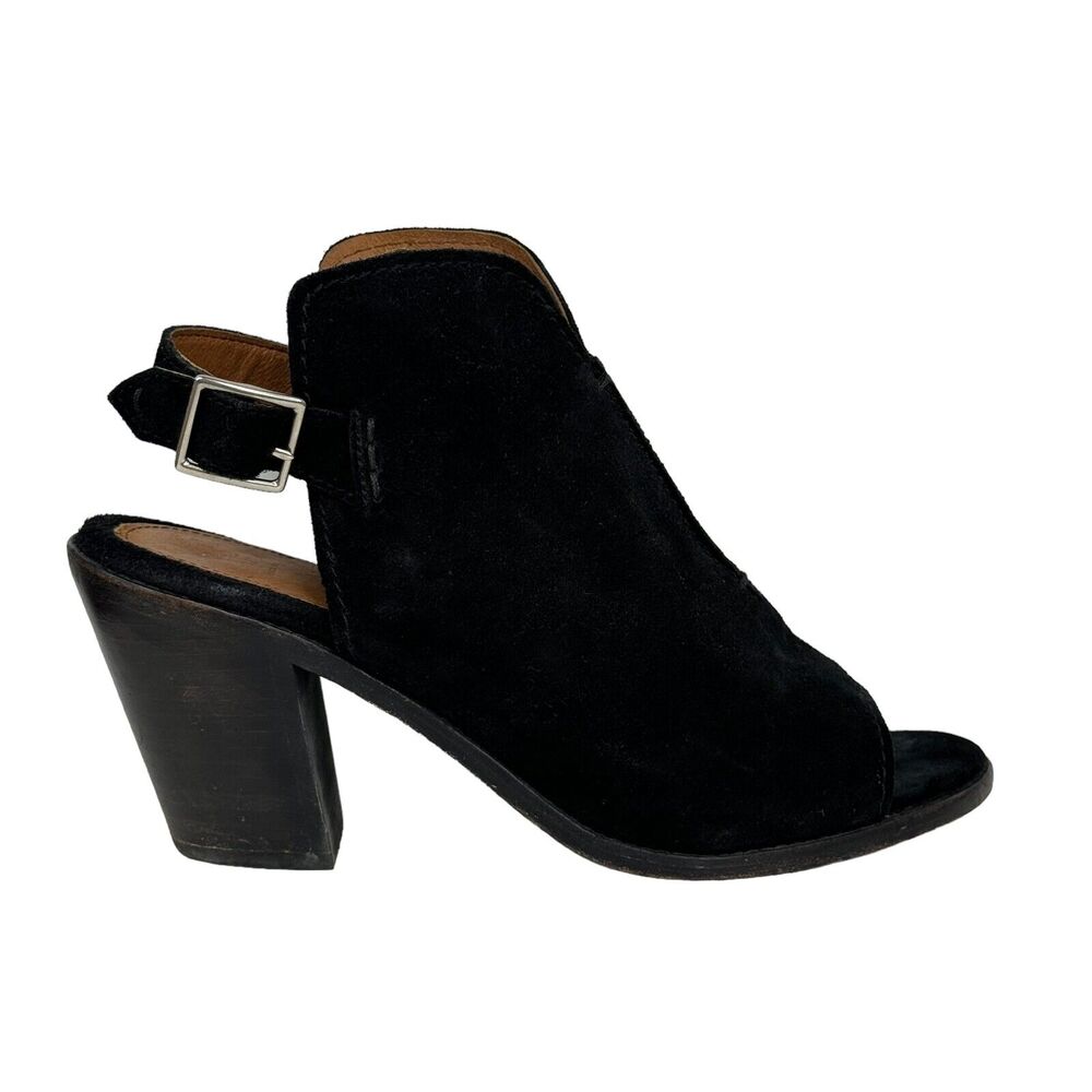 Frye Courtney Suede Leather Slingback Heeled Mule SZ 9 Shootie Black Open Toed - Picture 2 of 10